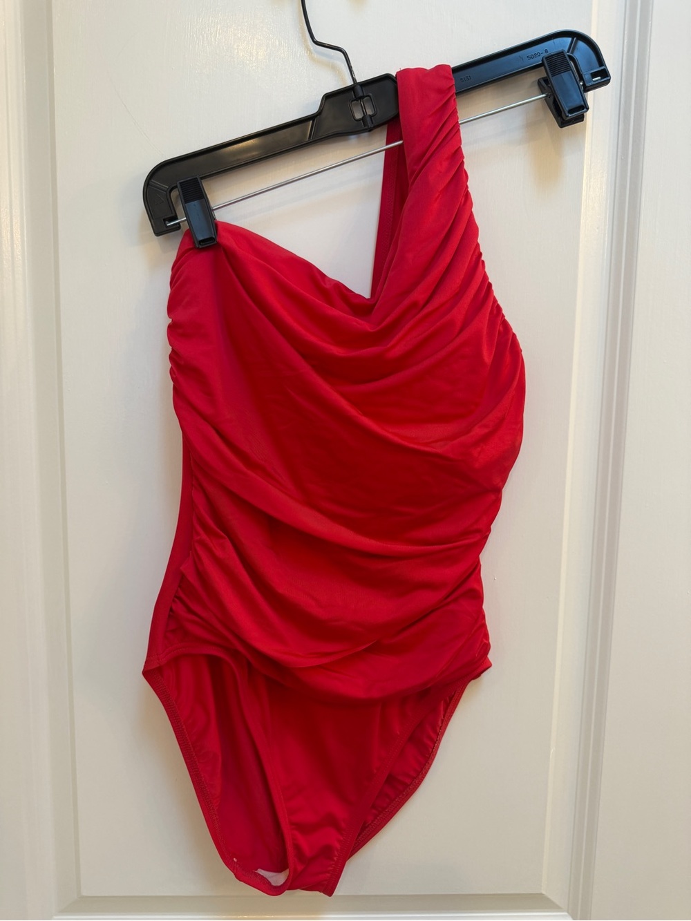 La Blanca Bright Red One-Shoulder Swimsuit - Mastectomy Friendly